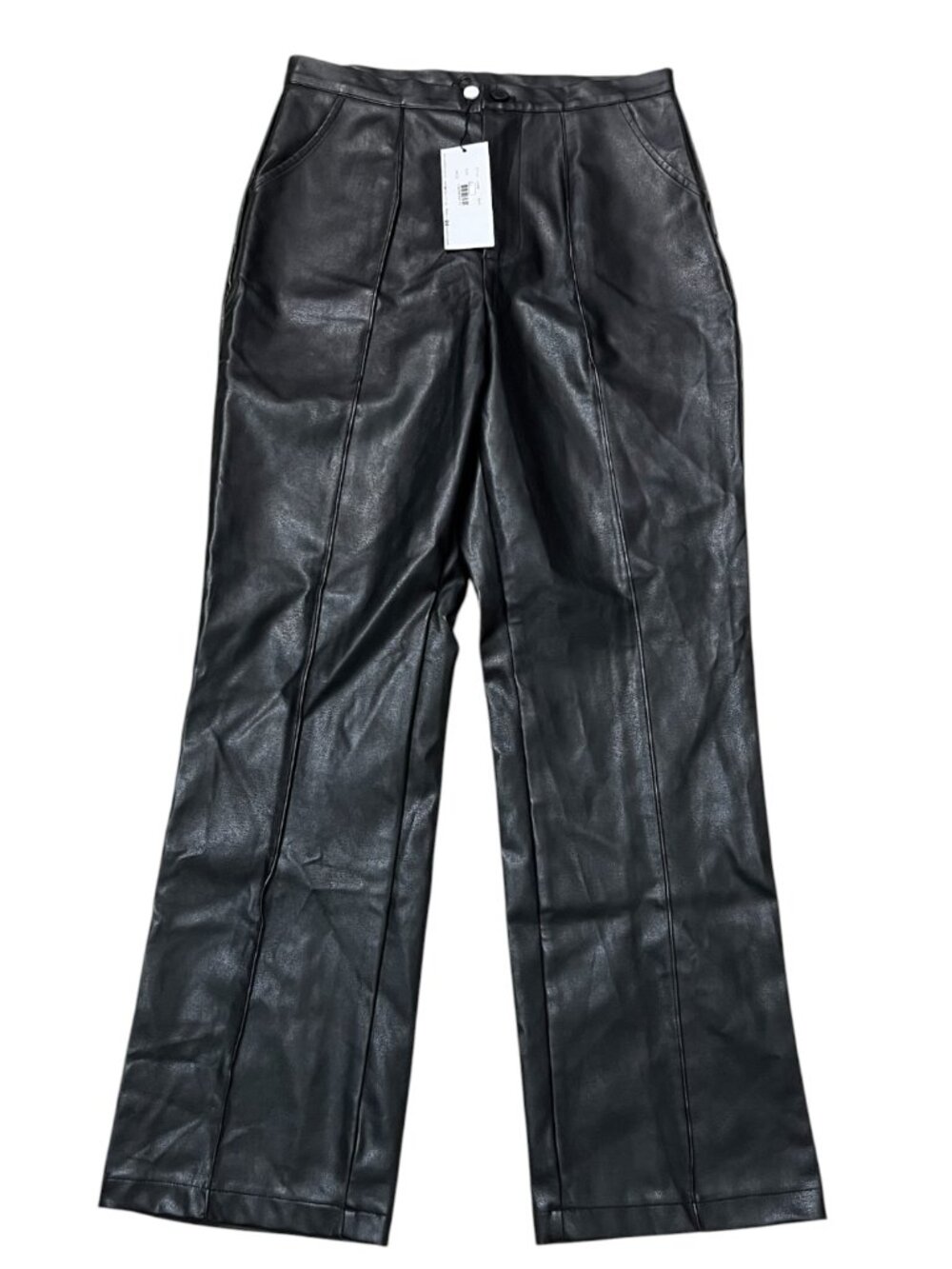 NWT SNDYS. Faux Leather Pants Womens US 8 Black Straight Leg High Rise Leather